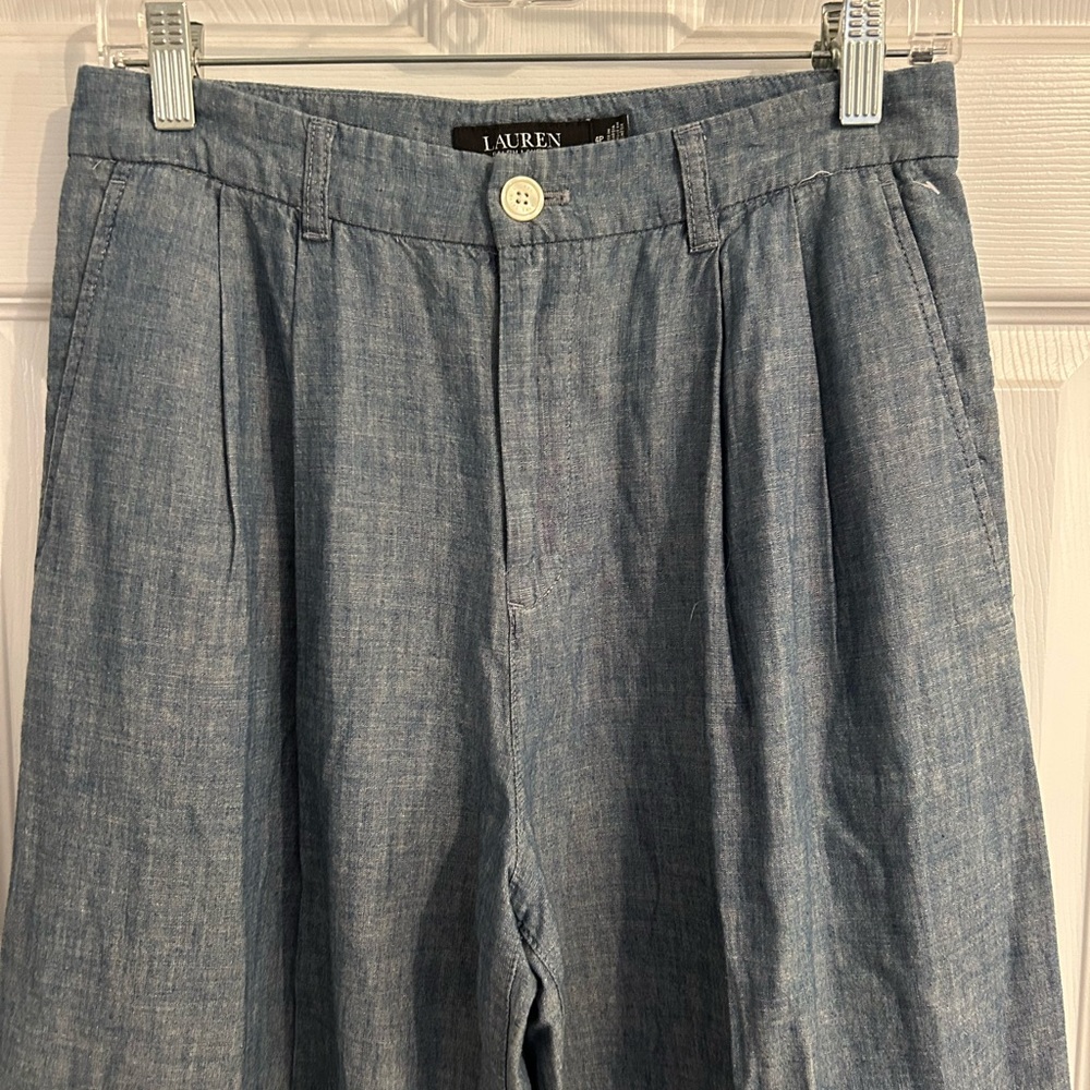 Ralph Lauren Pleated Chambray Wide Leg Pants - Picture 4 of 12
